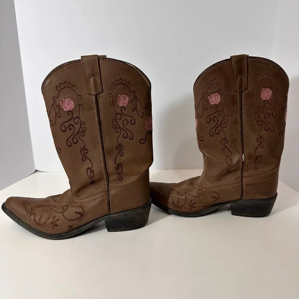Shyanne Western Boots Embroidered Brown Floral Cowgirl | Girls Size 5